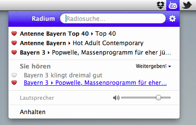 Radium in der Menubar Radium in der Menubar