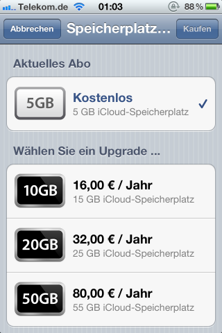 Speichererweiterungen in iCloud