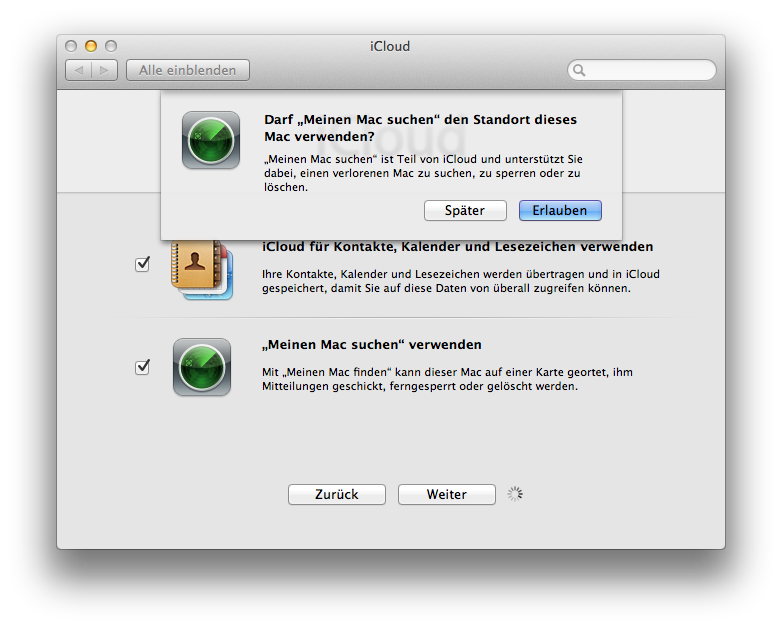 iCloud-Einrichtung unter Mac OS 10.7.2
