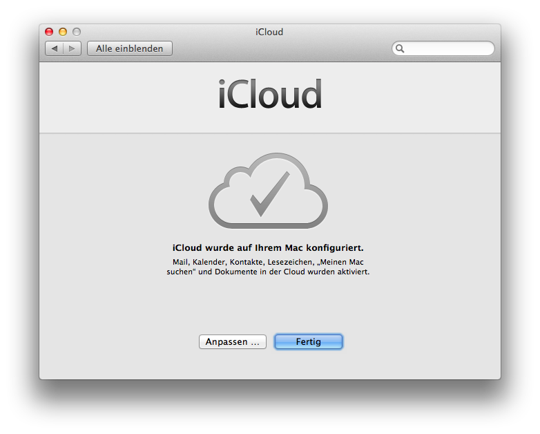iCloud-Einrichtung unter Mac OS 10.7.2
