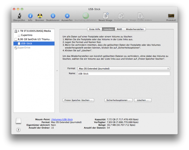 FileVault 2: USB-Stick formatieren