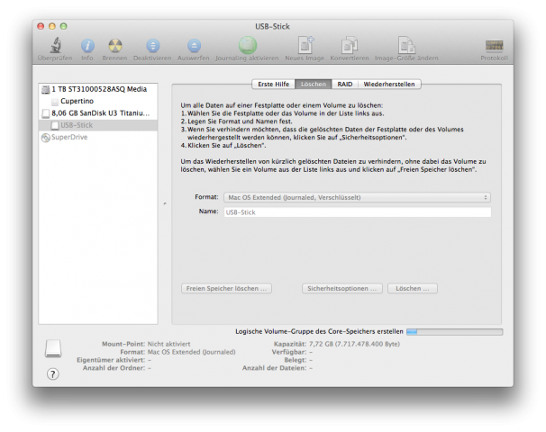 FileVault 2: USB-Stick formatieren