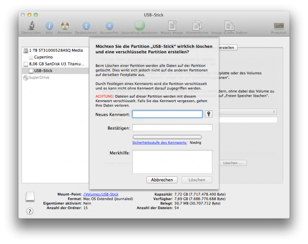 FileVault 2: USB-Stick verschlüsseln
