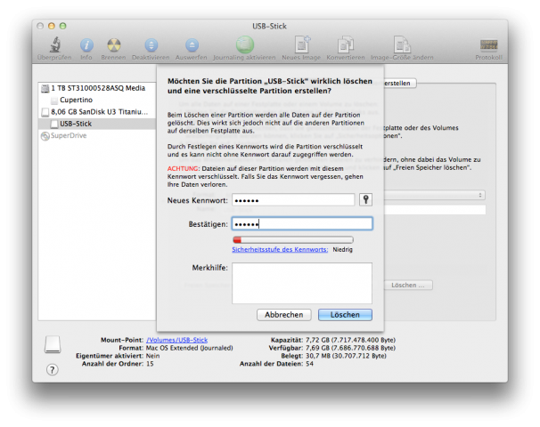 FileVault 2: USB-Stick verschlüsseln
