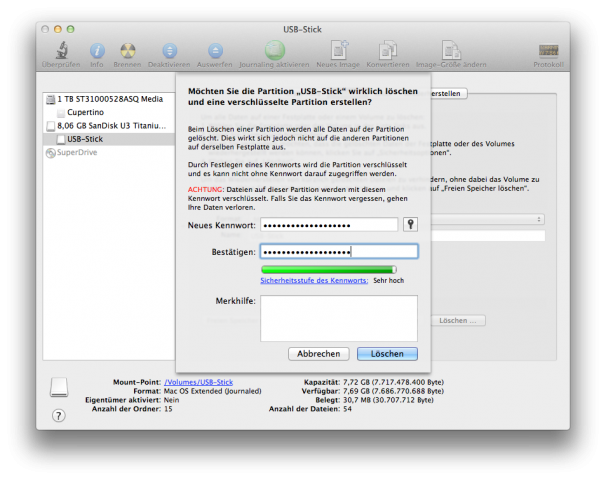 FileVault 2: USB-Stick verschlüsseln